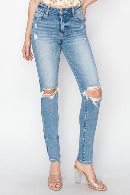 The 1940's Straight High Rise Knee Distressed Skinny Jeans